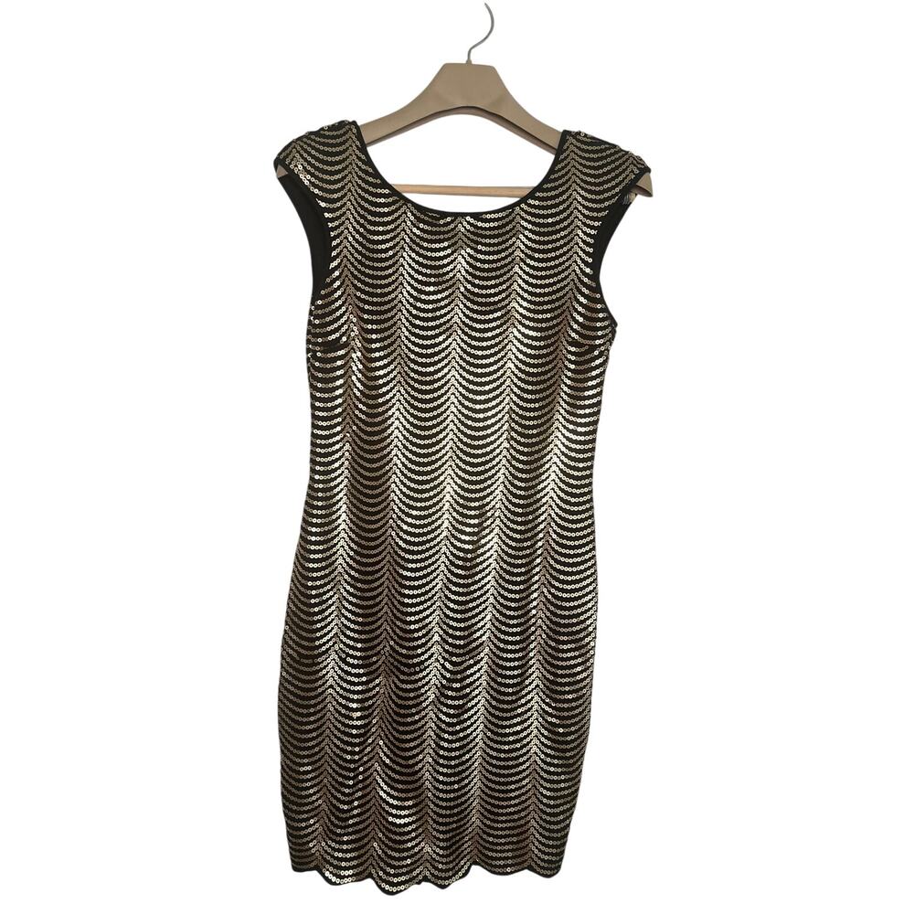 Lipsy Bodycon Sequin Dress Black Gold Size 10 Cocktail Party Sparkly